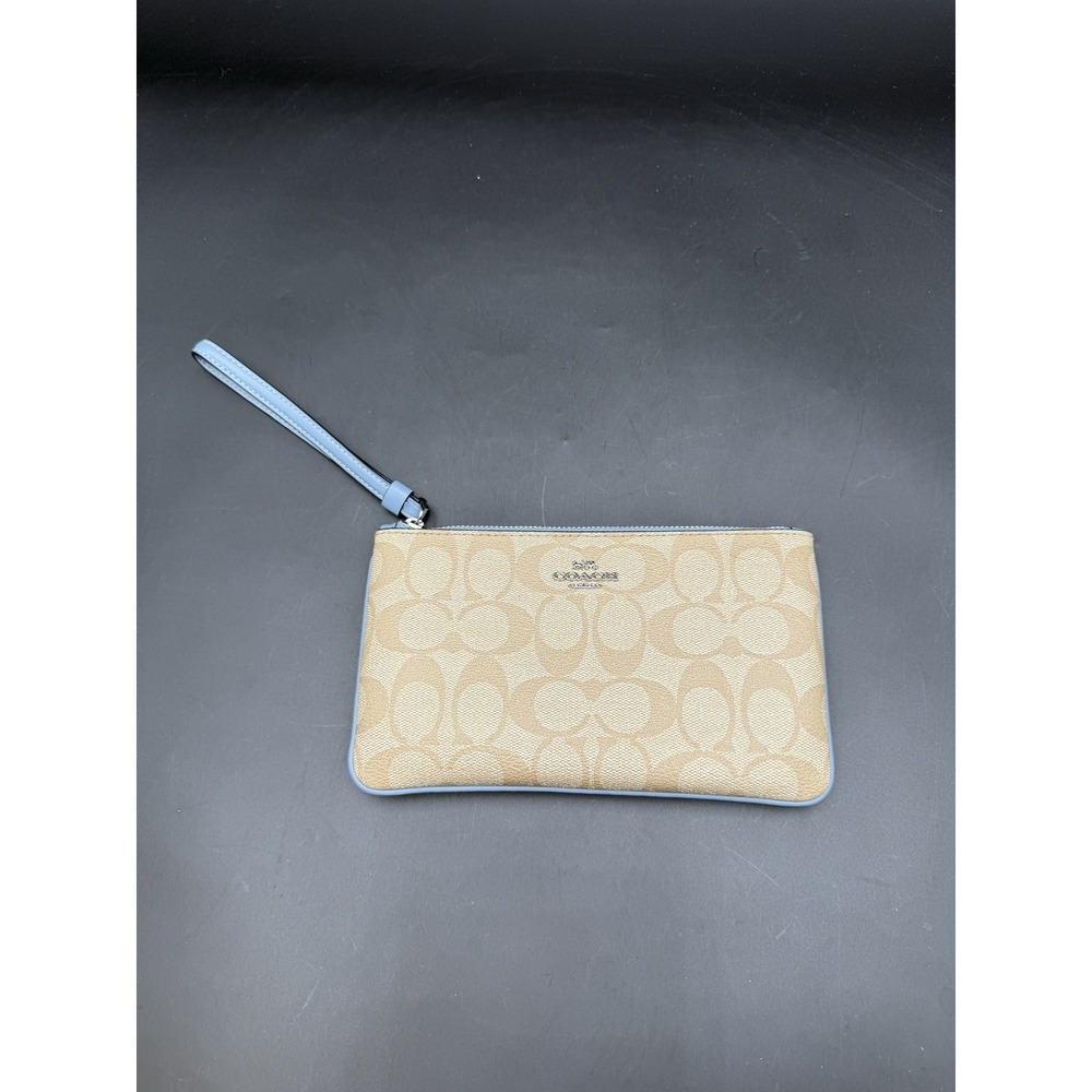 Coach Wristlet Wallet Coated Canvas Khaki Chalk